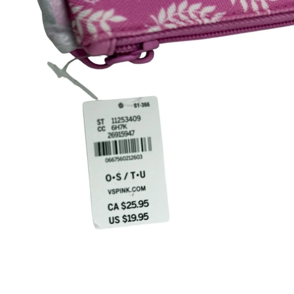 NWT VS Pink Cosmetic Pouch Bag Pink White Laurel Monogram Zipper Clutch